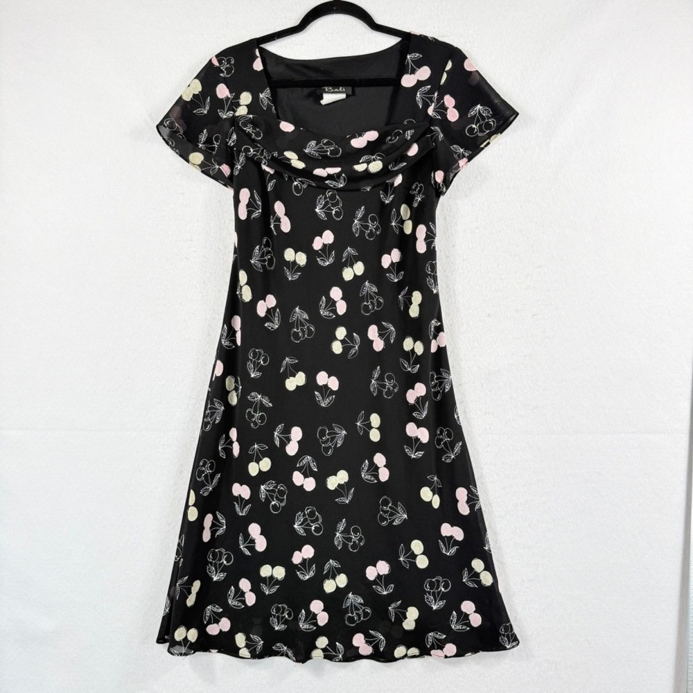 Bali Vtg 90s Dress Womens 6 Black Cherry Cowl Neck Rockabilly Retro Coquette